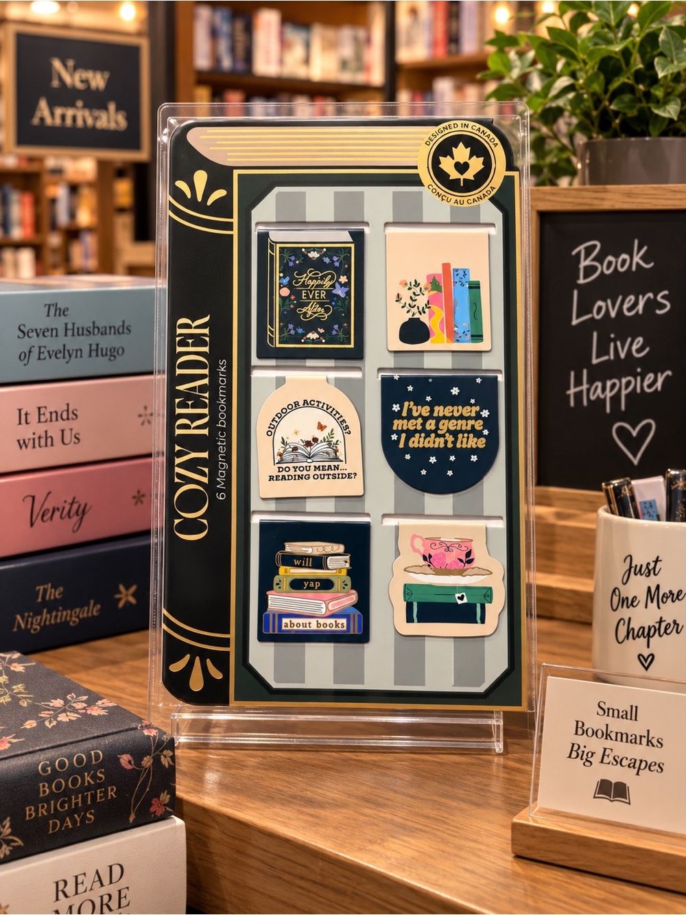 Magnetic Bookmarks Cozy Reader - Navy, Cream & Pink Set